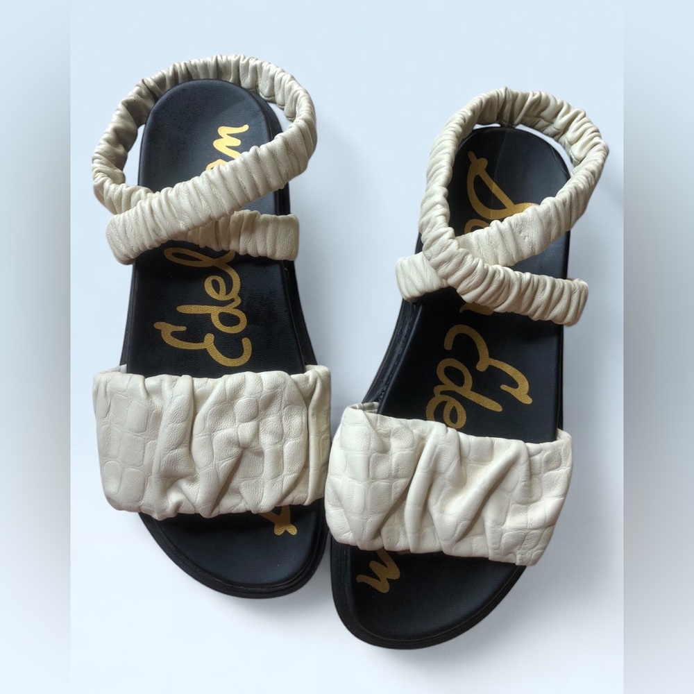 Edelemm Cream Ruched Two-Strap Sandals